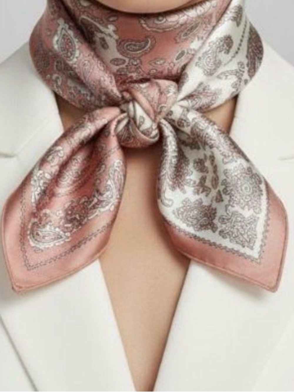 Silk Paisley Neck Scarf - Blush Pink & White
